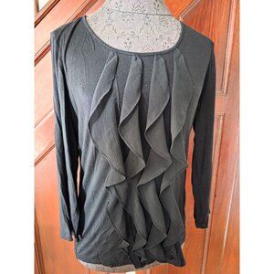 Talbots Black Long Sleeve Ruffle Front Top S